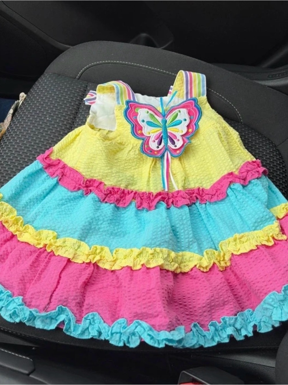 Emily Rose Bright Tiered Butterfly Dress in Yellow, Pink & Blue